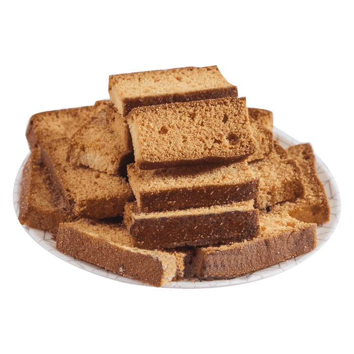 Stack of Dark Whole Grain Rusks on Brown Plate PNG Food Image