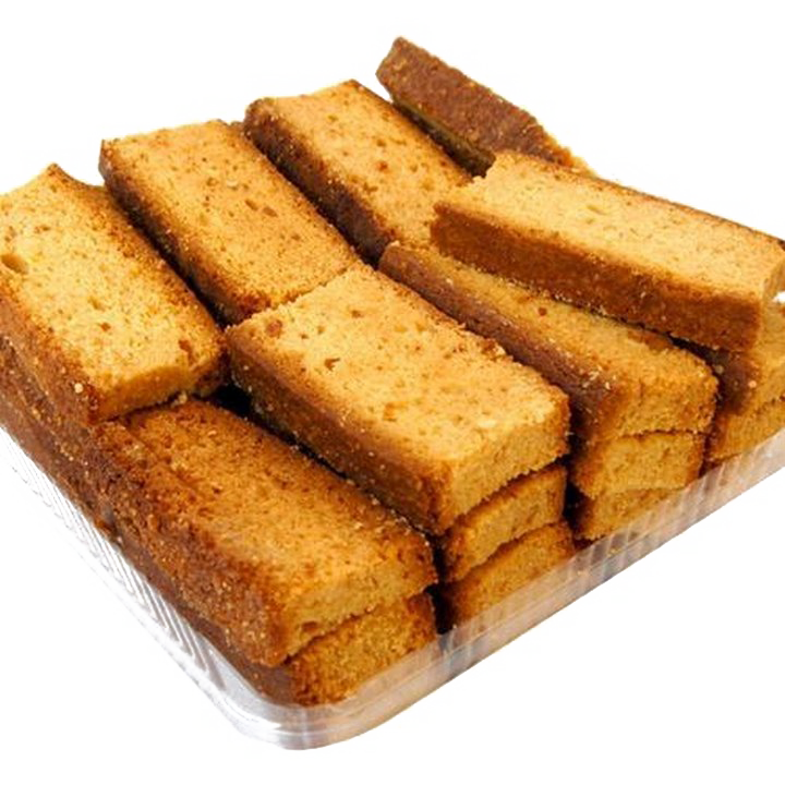 Stack of Rectangular Golden Toasted Bread Rusks PNG Image