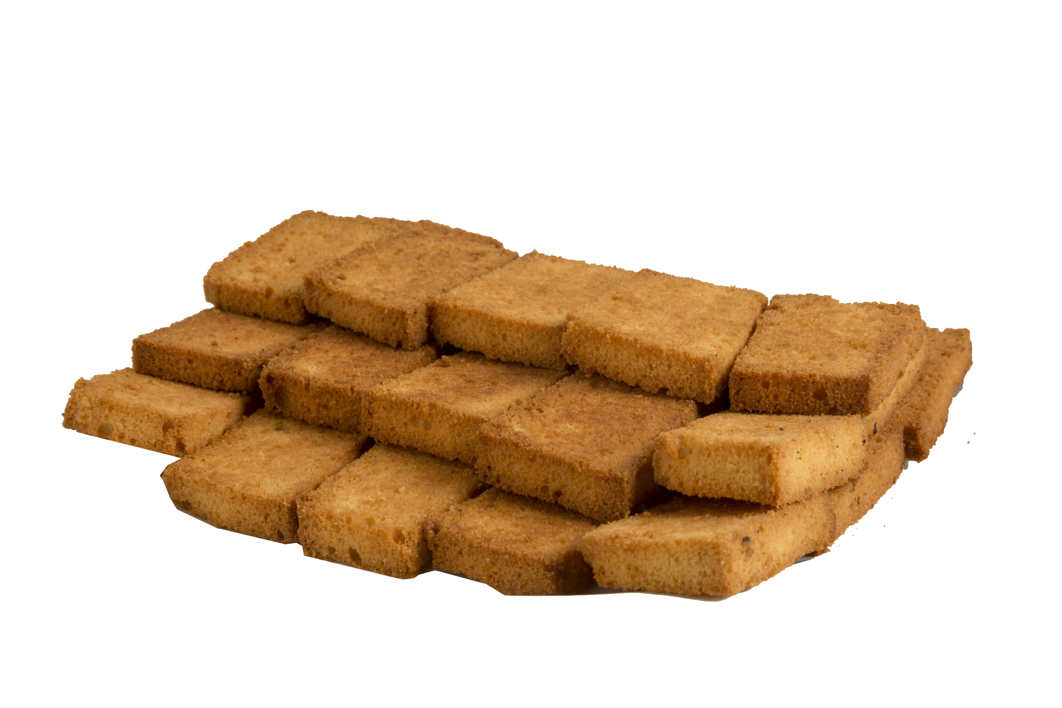 Stack of Rectangular Toast Rusk Biscuits with Crisp Brown Edges PNG