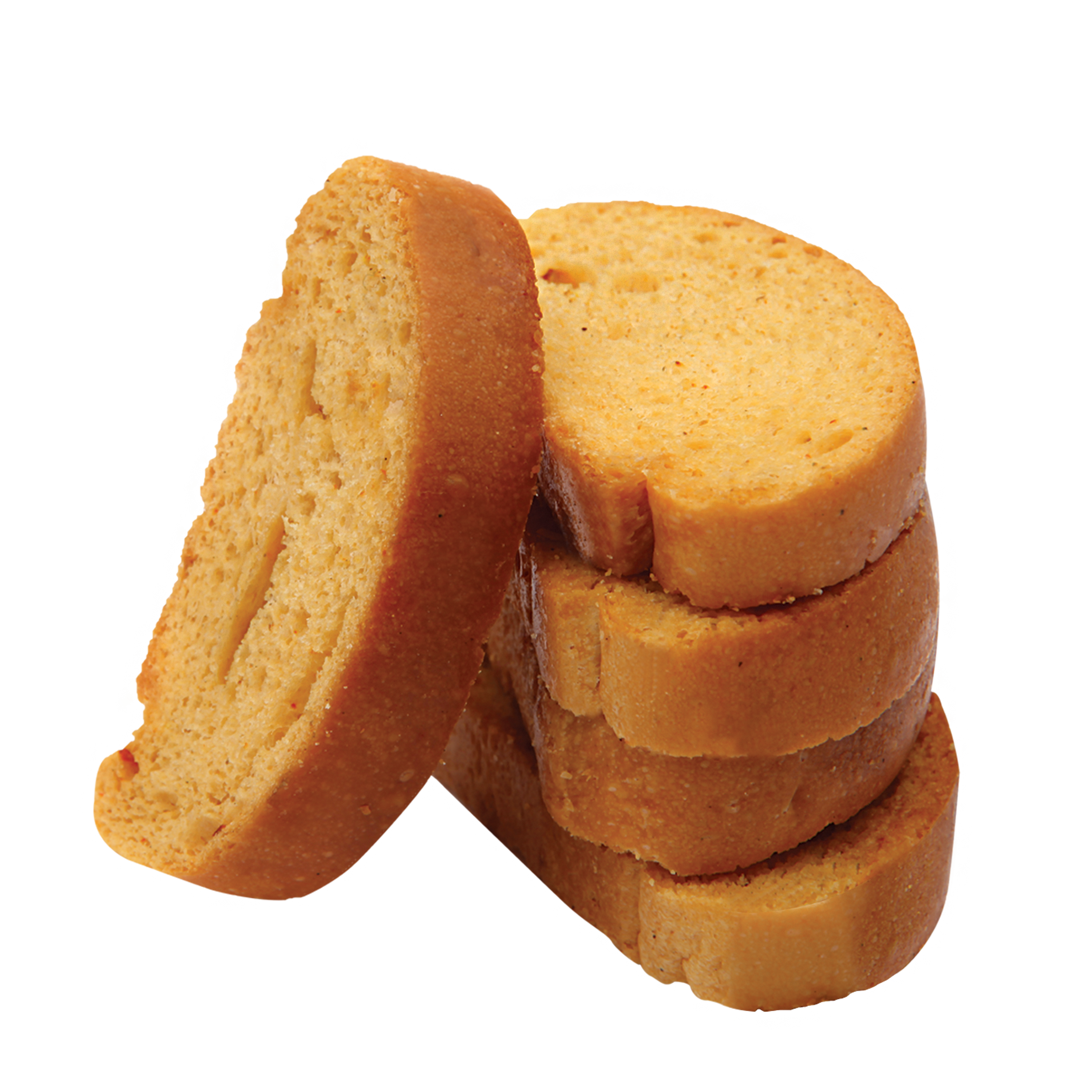 Tall Stack of Golden Toasted Bread Rusks Isolated PNG Image