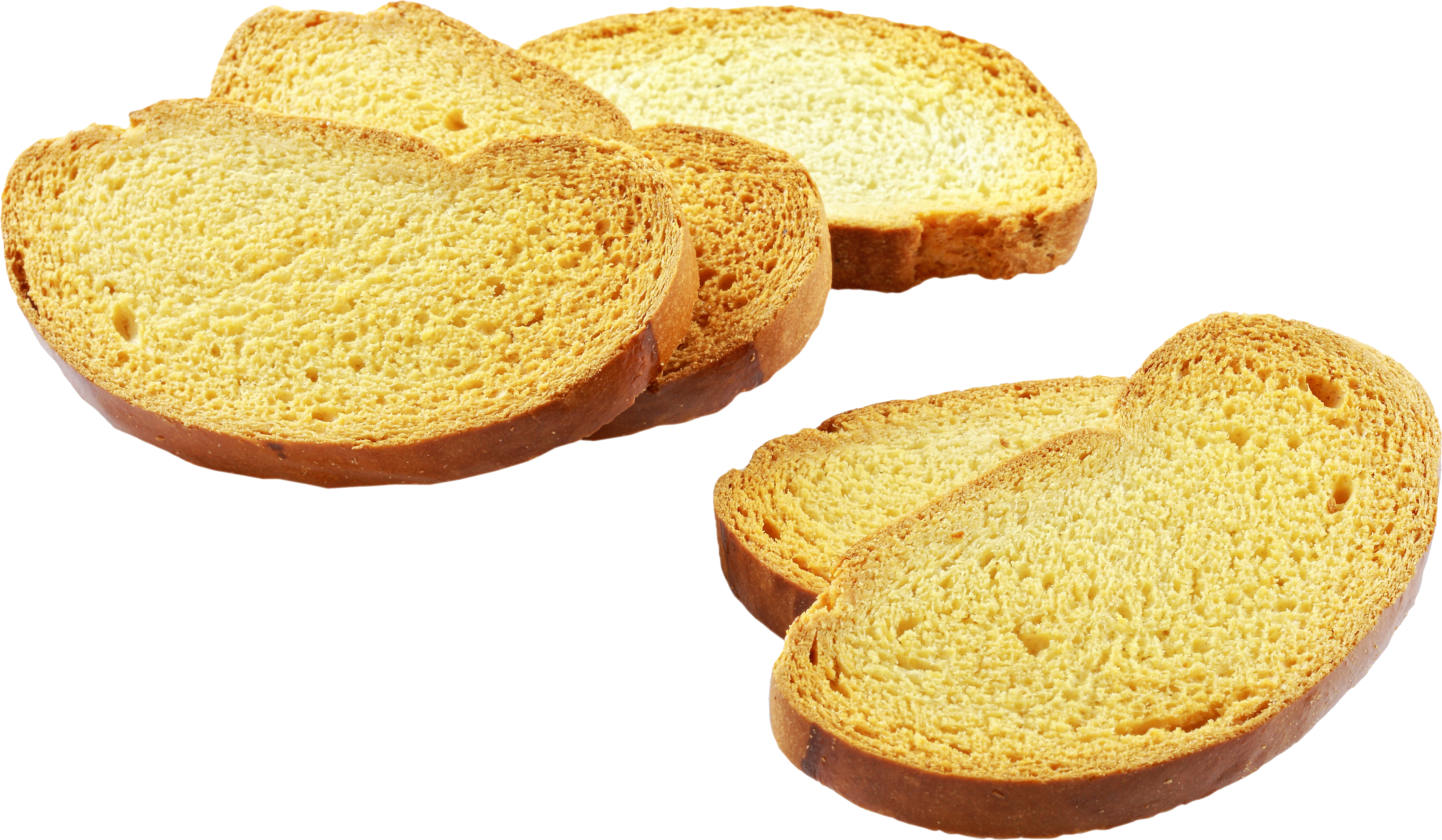 Two Crisp Golden Rusk Toast Slices Isolated on White PNG Image