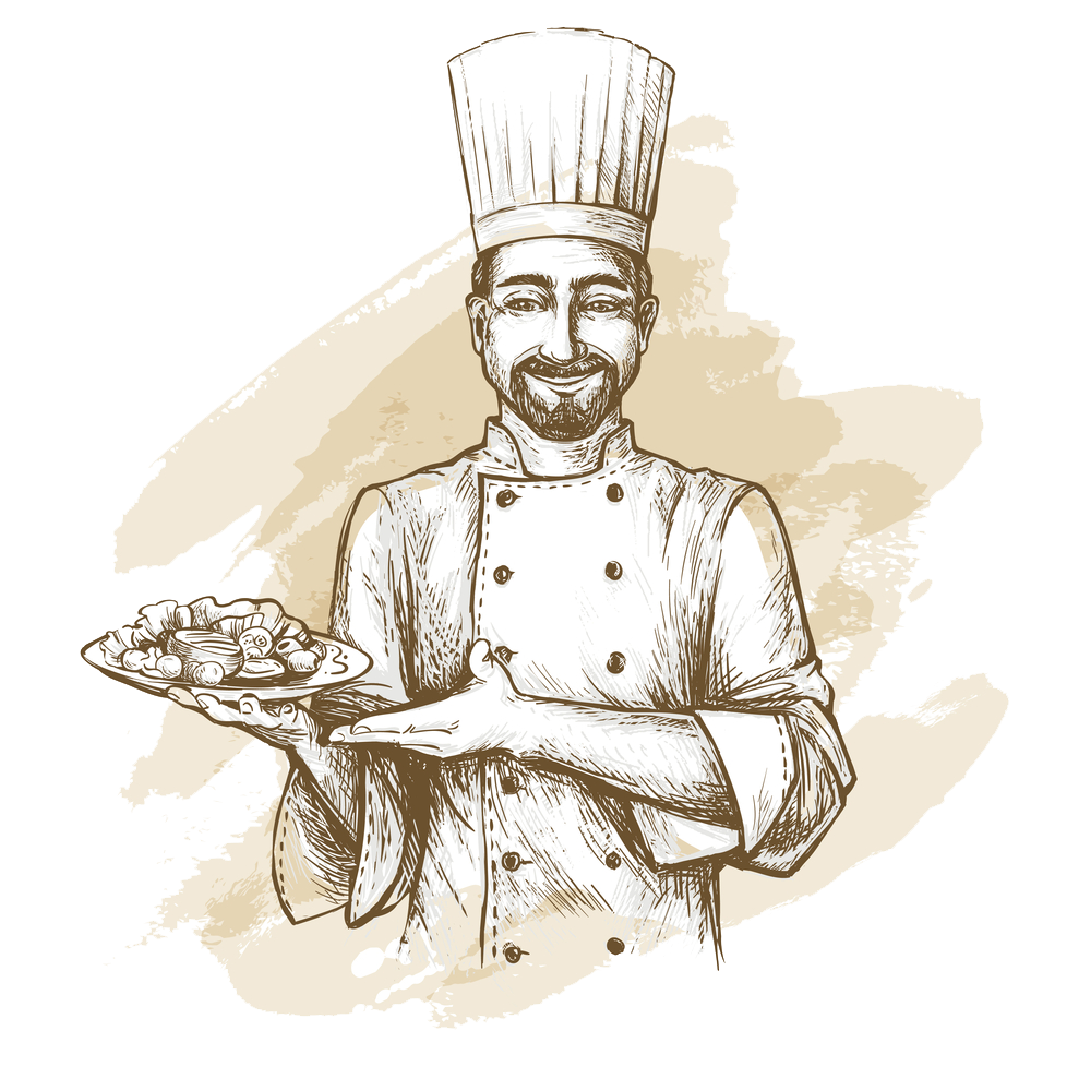 Vintage Baker Chef Holding Fresh Bread Illustration PNG Graphic