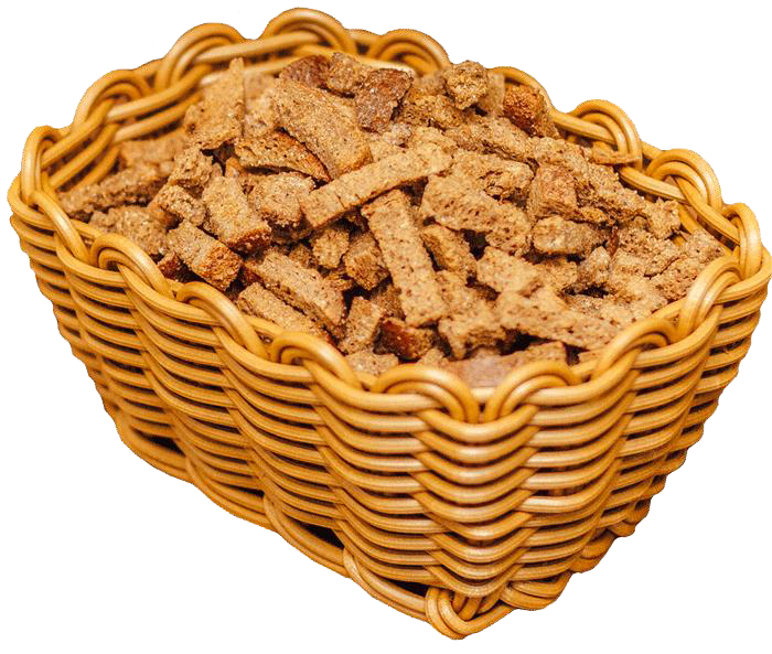 Woven Basket Filled with Small Toasted Bread Rusk Pieces PNG Image