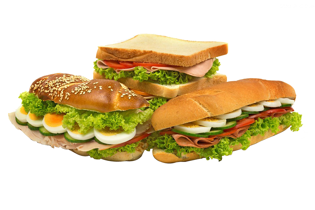 Assorted Sub Sandwiches with Egg Cheese and Fresh Green Vegetables PNG