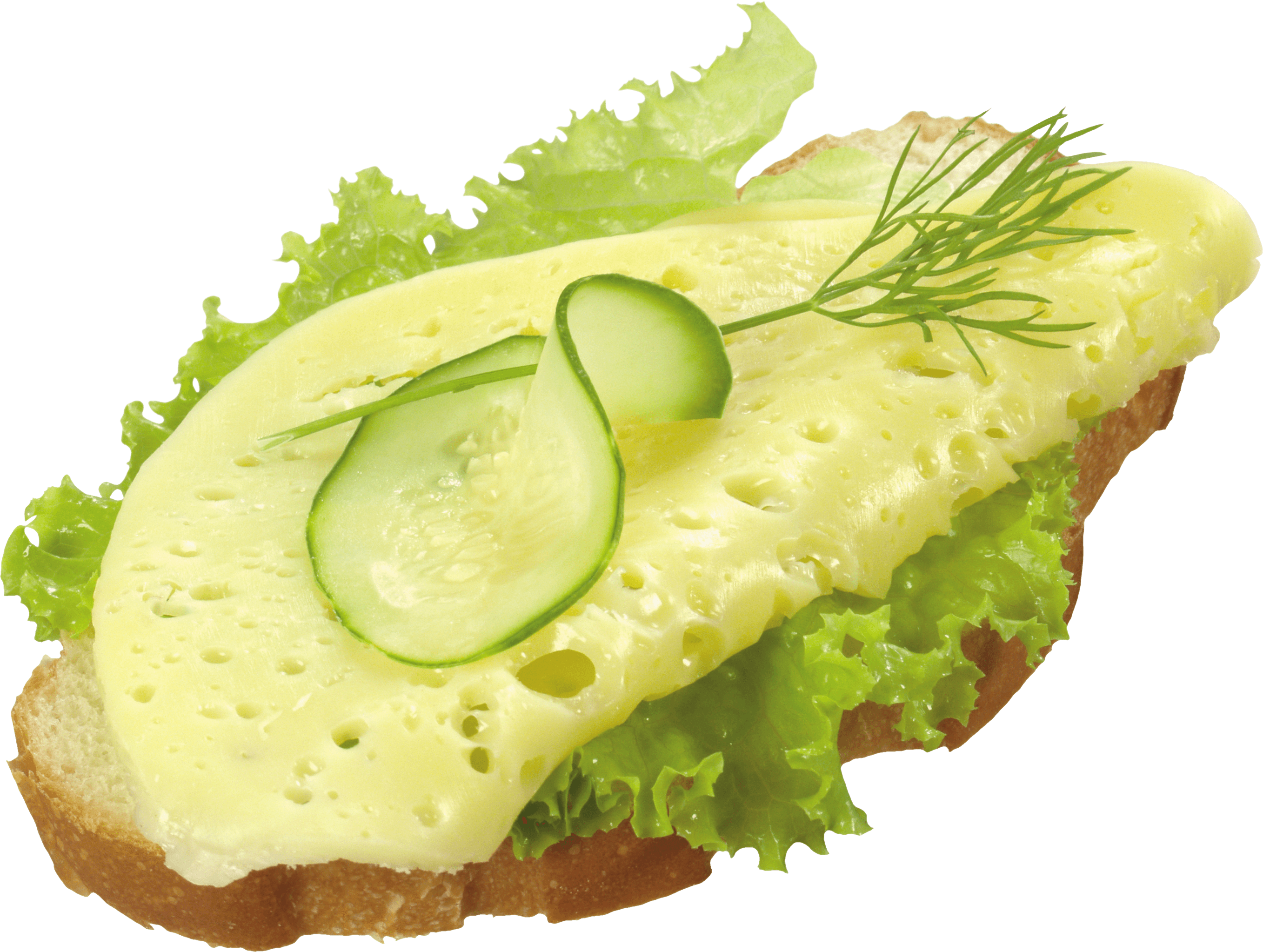 Avocado Toast with Cucumber Dill and Fresh Greens on Brown Bread PNG