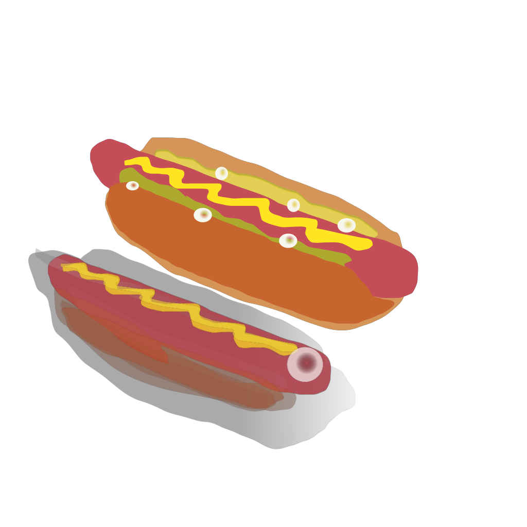 Cartoon Sausage Sandwich in Bun with Mustard and Relish PNG Illustration