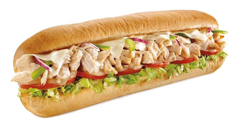 Chicken Deli Sandwich on Long Roll with Tomato and Lettuce PNG Image