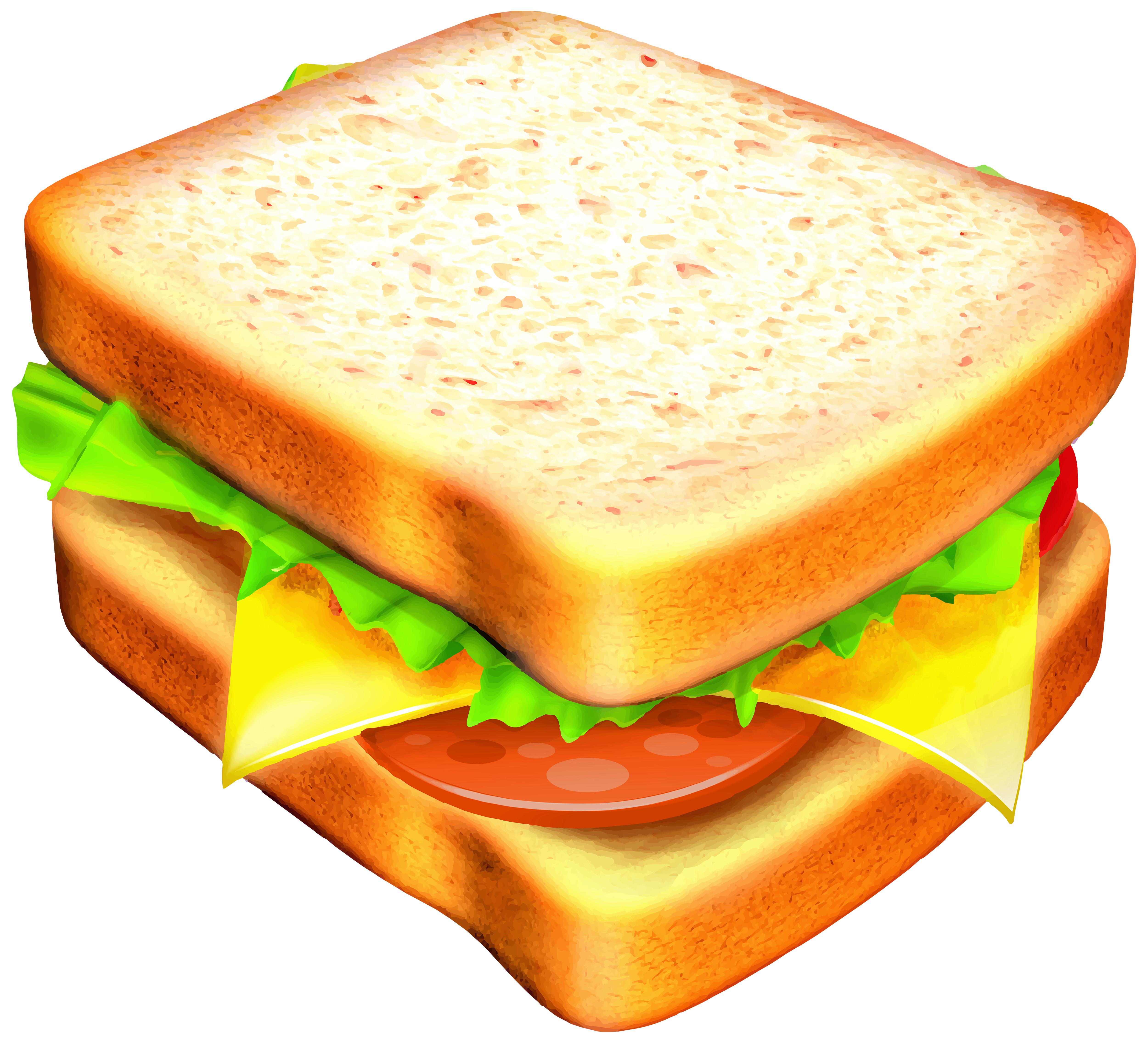 Colorful Cartoon Cheese Sandwich with Lettuce and Tomato PNG Illustration