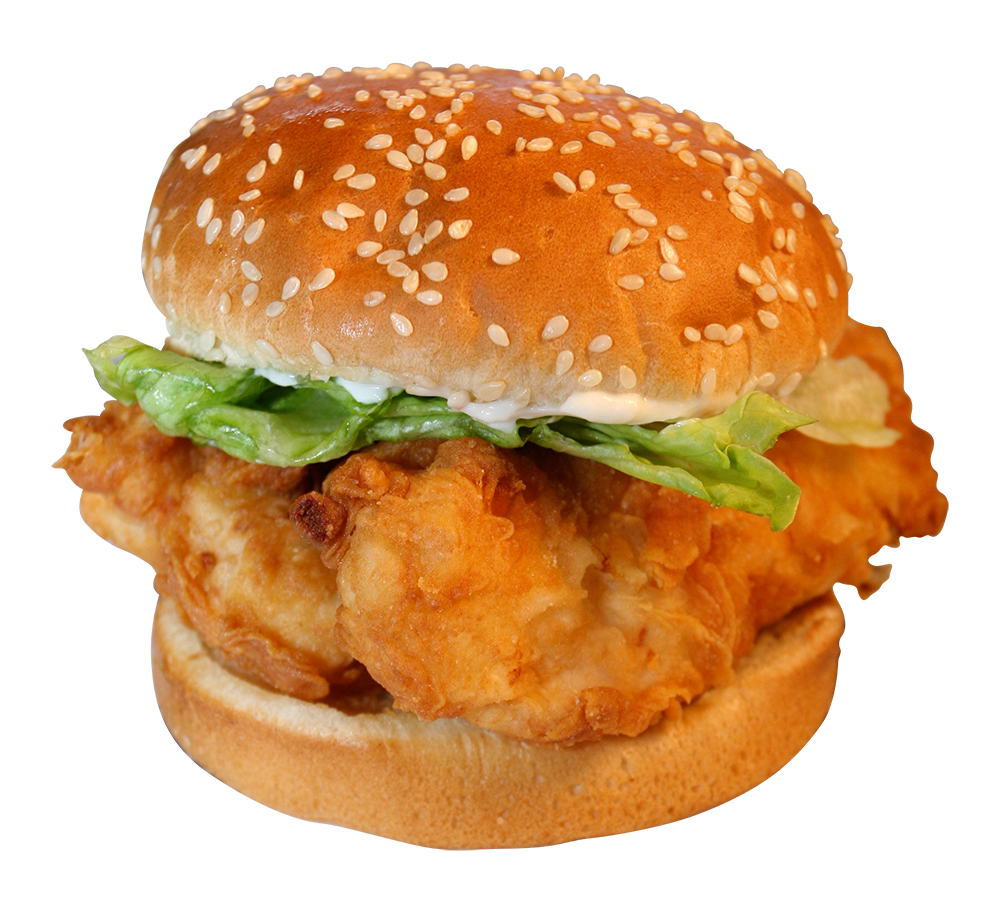 Crispy Chicken Burger on Sesame Bun with Lettuce PNG Food Image