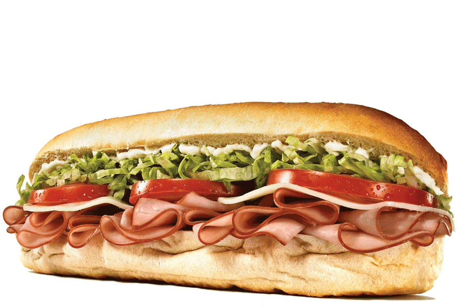 Crusty Long Roll Sandwich with Sliced Meat Tomato and Greens PNG Image