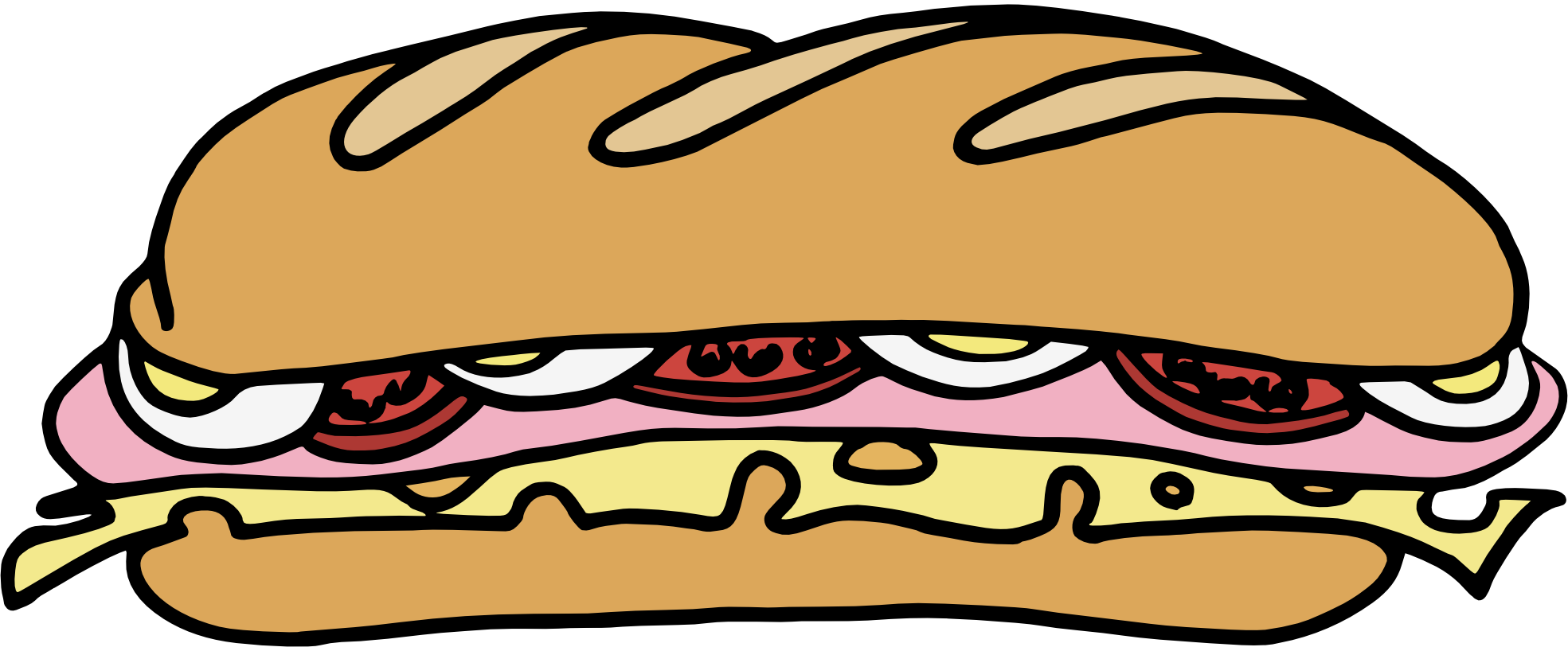 Cute Cartoon Submarine Sandwich with Meat Cheese and Vegetables PNG