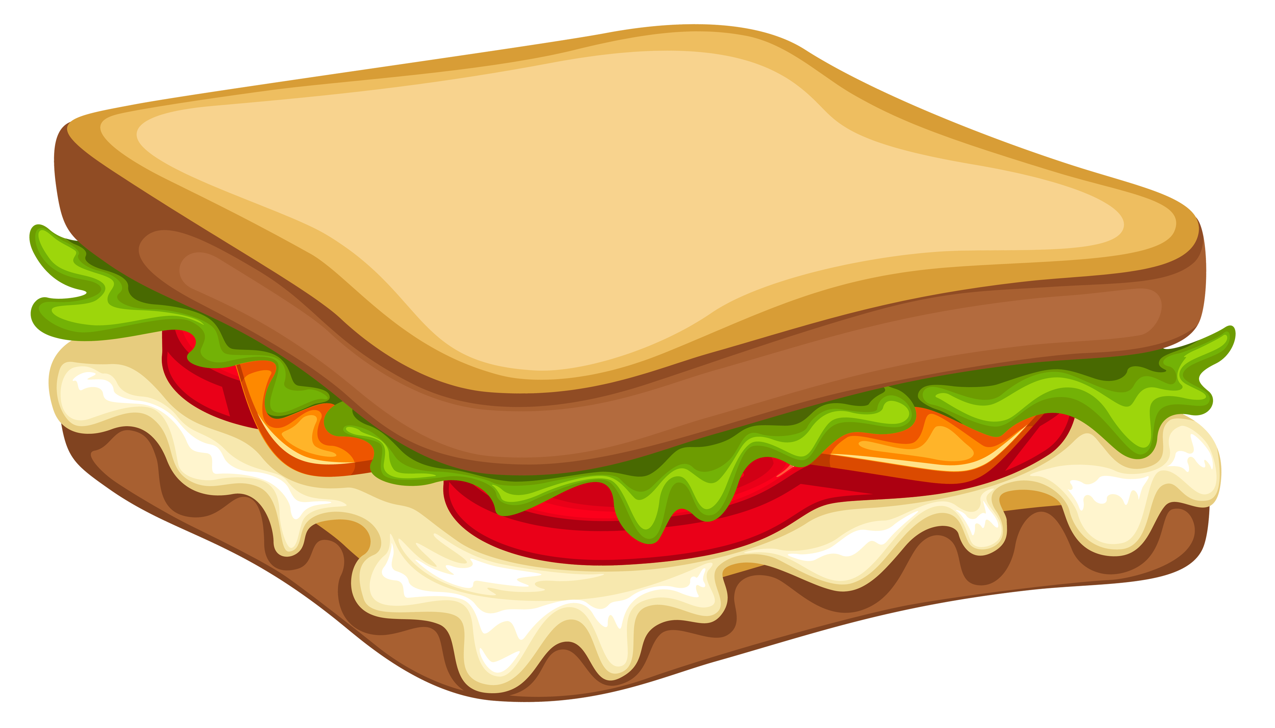 Layered Cartoon Sandwich with Meat Cheese Tomato and Lettuce PNG Graphic
