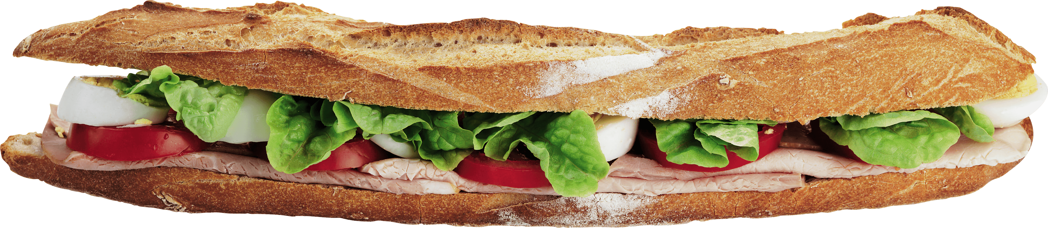 Long Baguette Sandwich with Cured Meat Lettuce and Tomato PNG Image