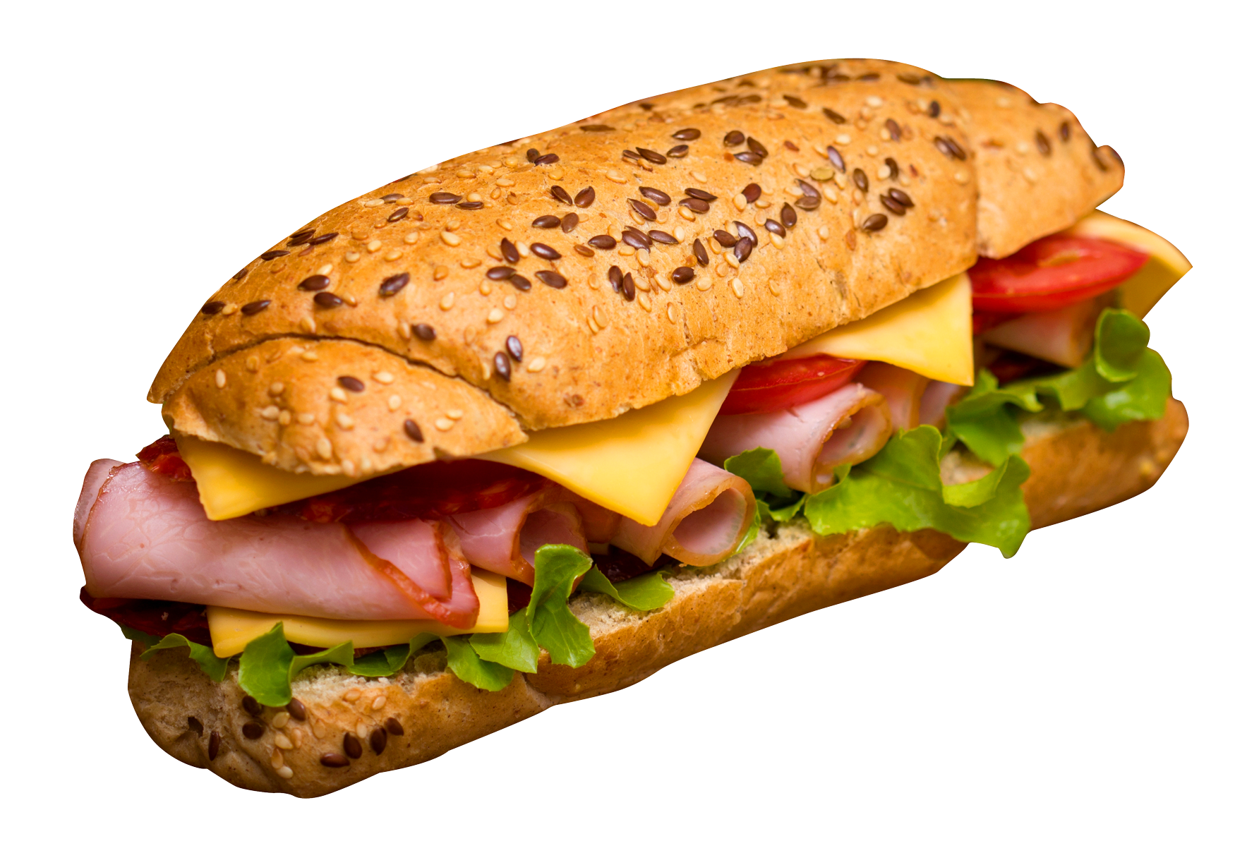 Multigrain Sandwich with Deli Meat Cheese Tomato and Lettuce PNG Image