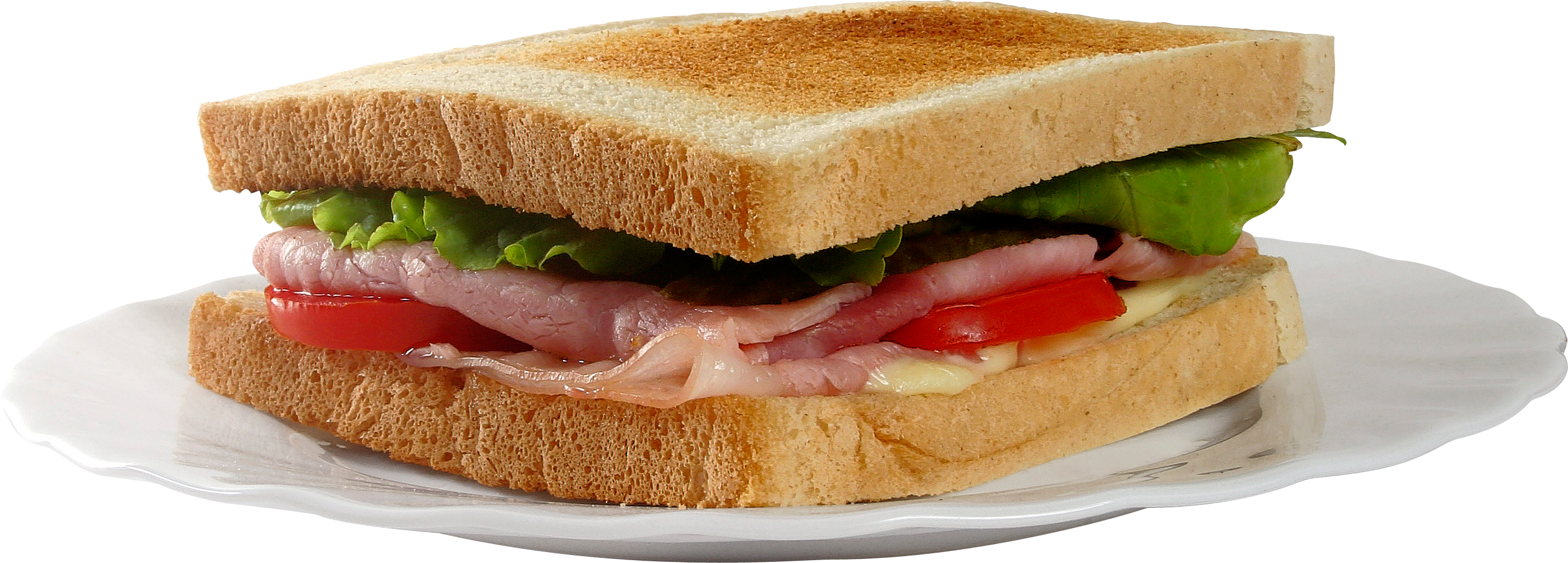 Open Baguette Sandwich with Deli Meat and Fresh Green Herbs PNG