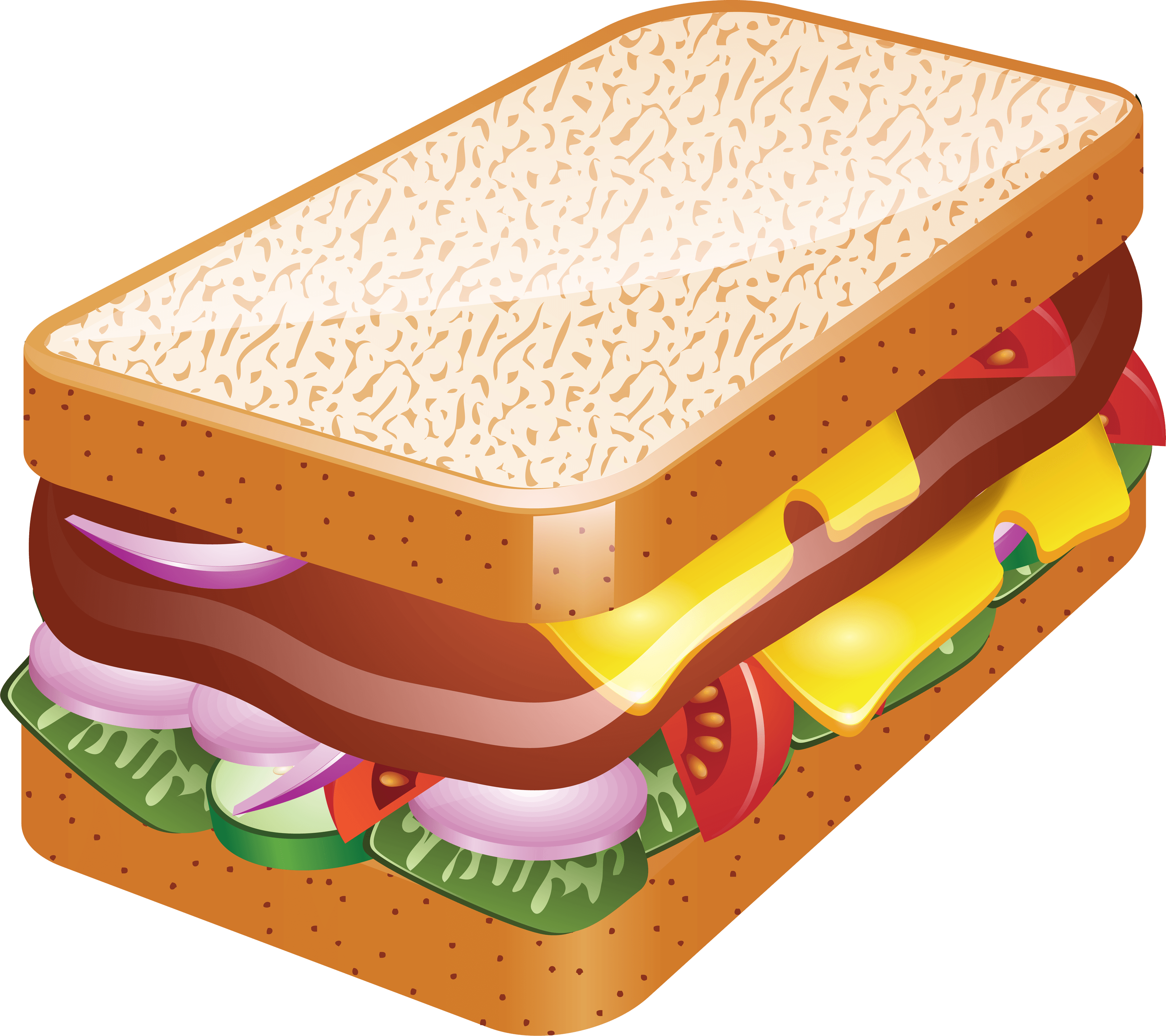Stacked Cartoon Sandwich with Deli Meat Cheese and Green Lettuce PNG
