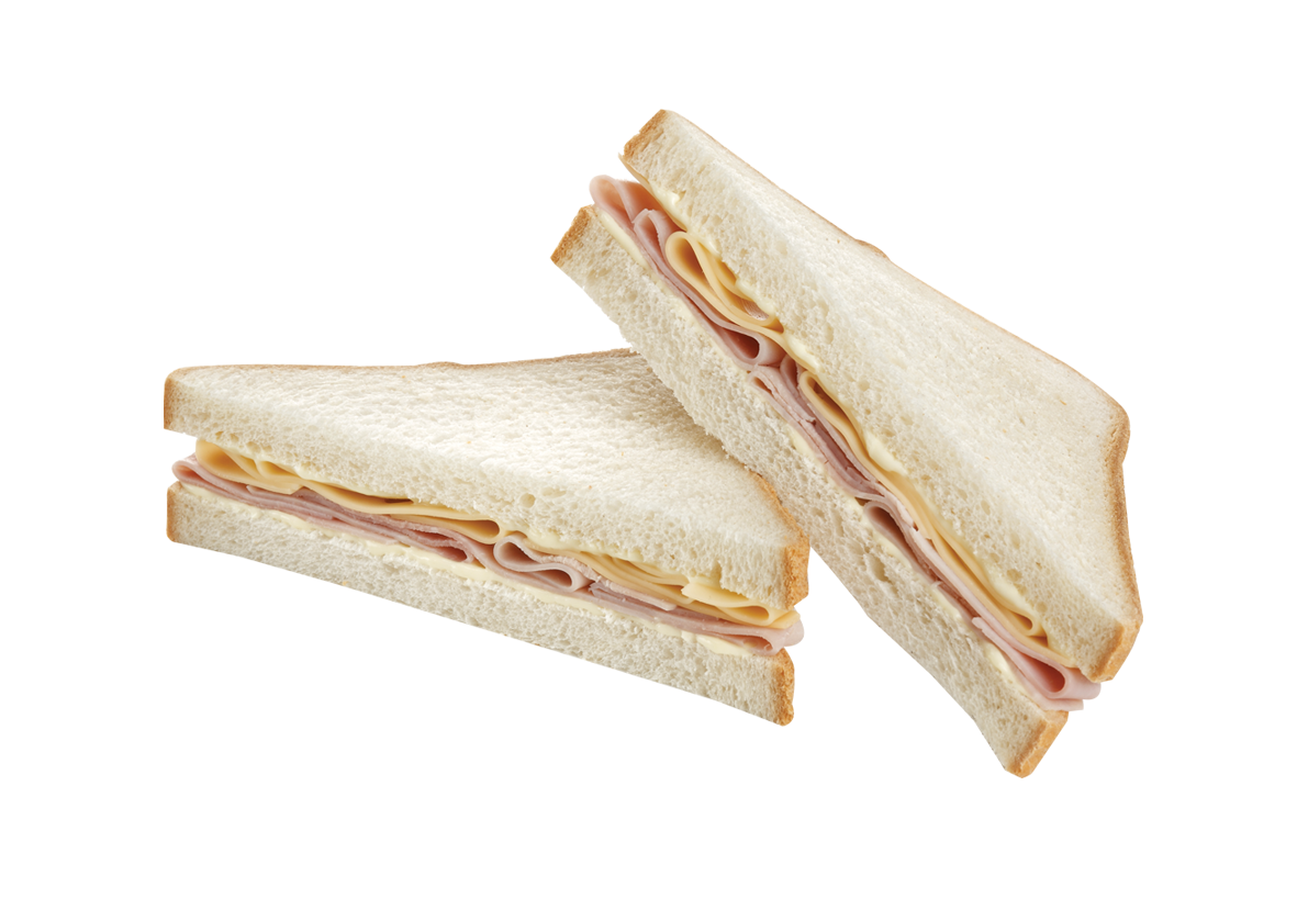 Two White Bread Tea Sandwiches with Deli Meat Filling PNG Image