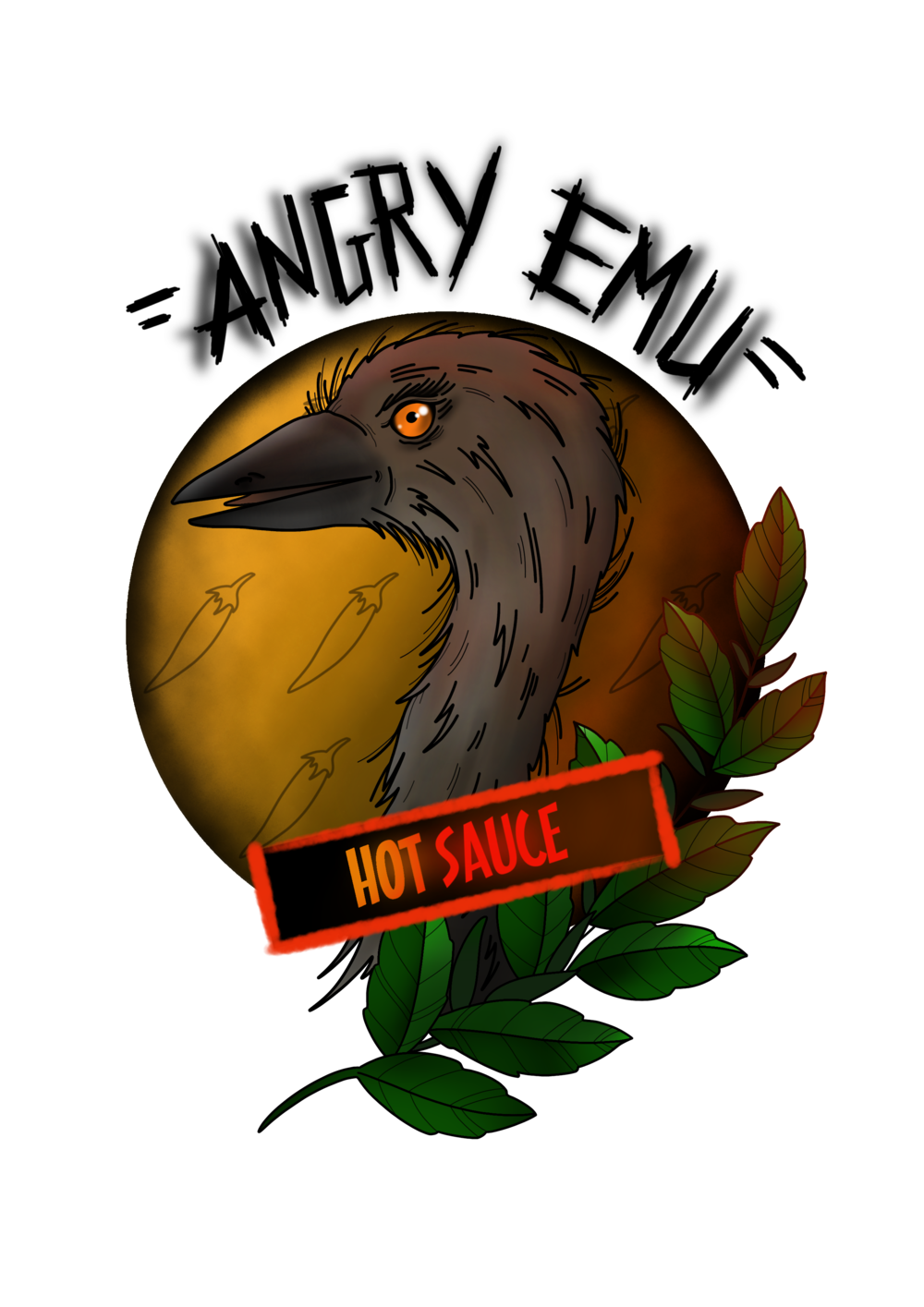 Angry Emu Barbecue Sauce Round Brand Logo with Bird Illustration PNG