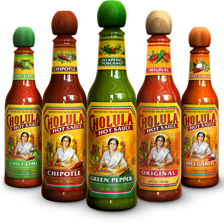 Assorted Green and Yellow Chili Sauce Bottles Product Display PNG Image