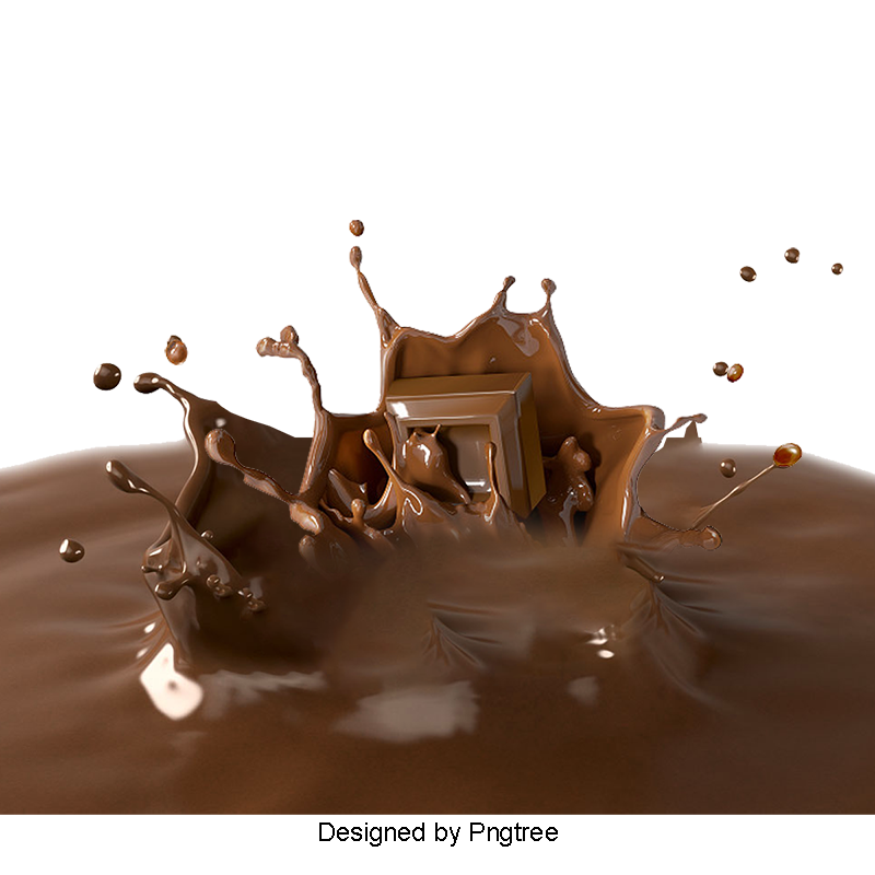Dark Chocolate Sauce Splash with Floating Drops PNG Food Graphic