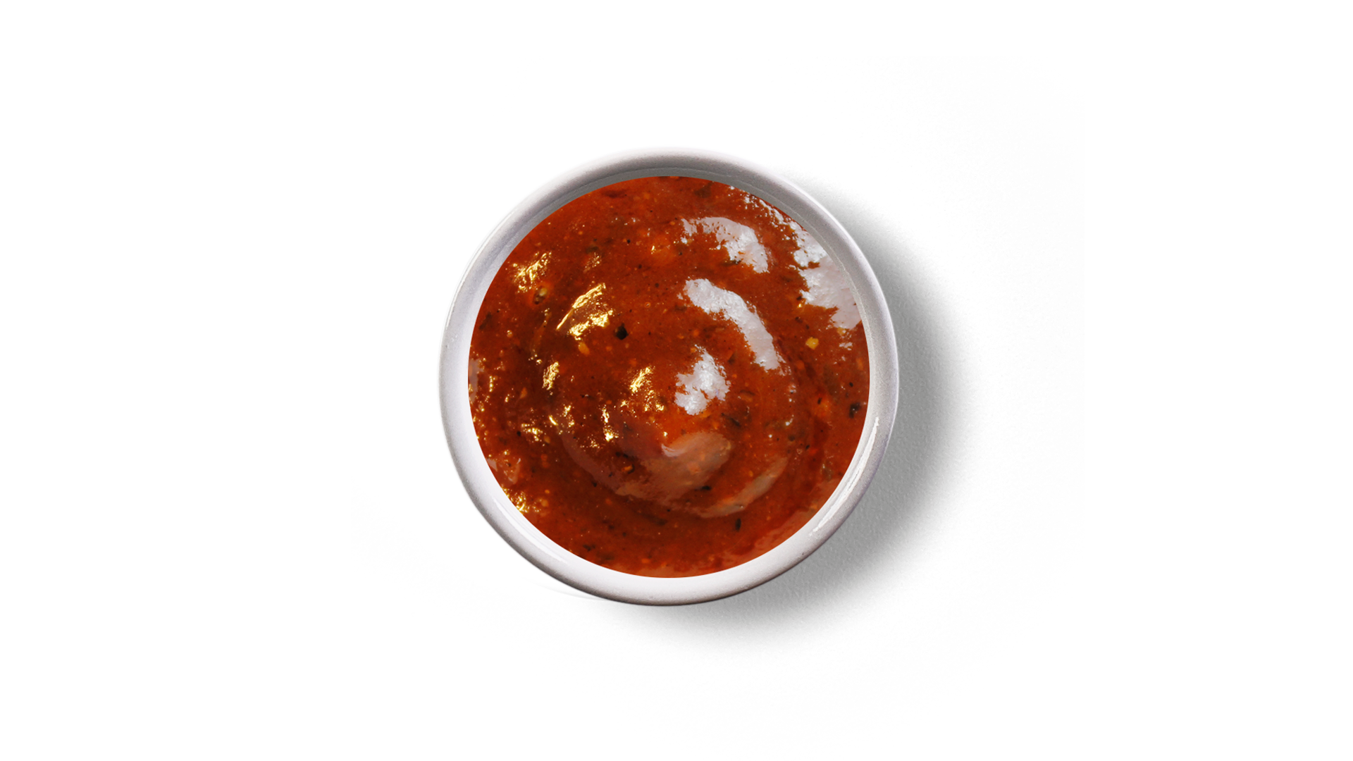 Dark Red Spicy Tomato Sauce in White Bowl Top View PNG Image