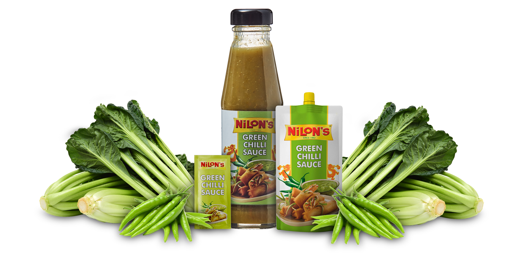 Fresh Green Herbs with Salad Dressing Bottles and Tomatoes PNG Image