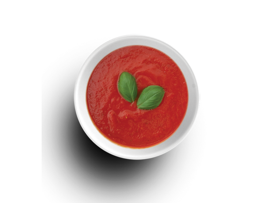 Fresh Tomato Sauce with Basil Leaf in White Bowl PNG Food Image