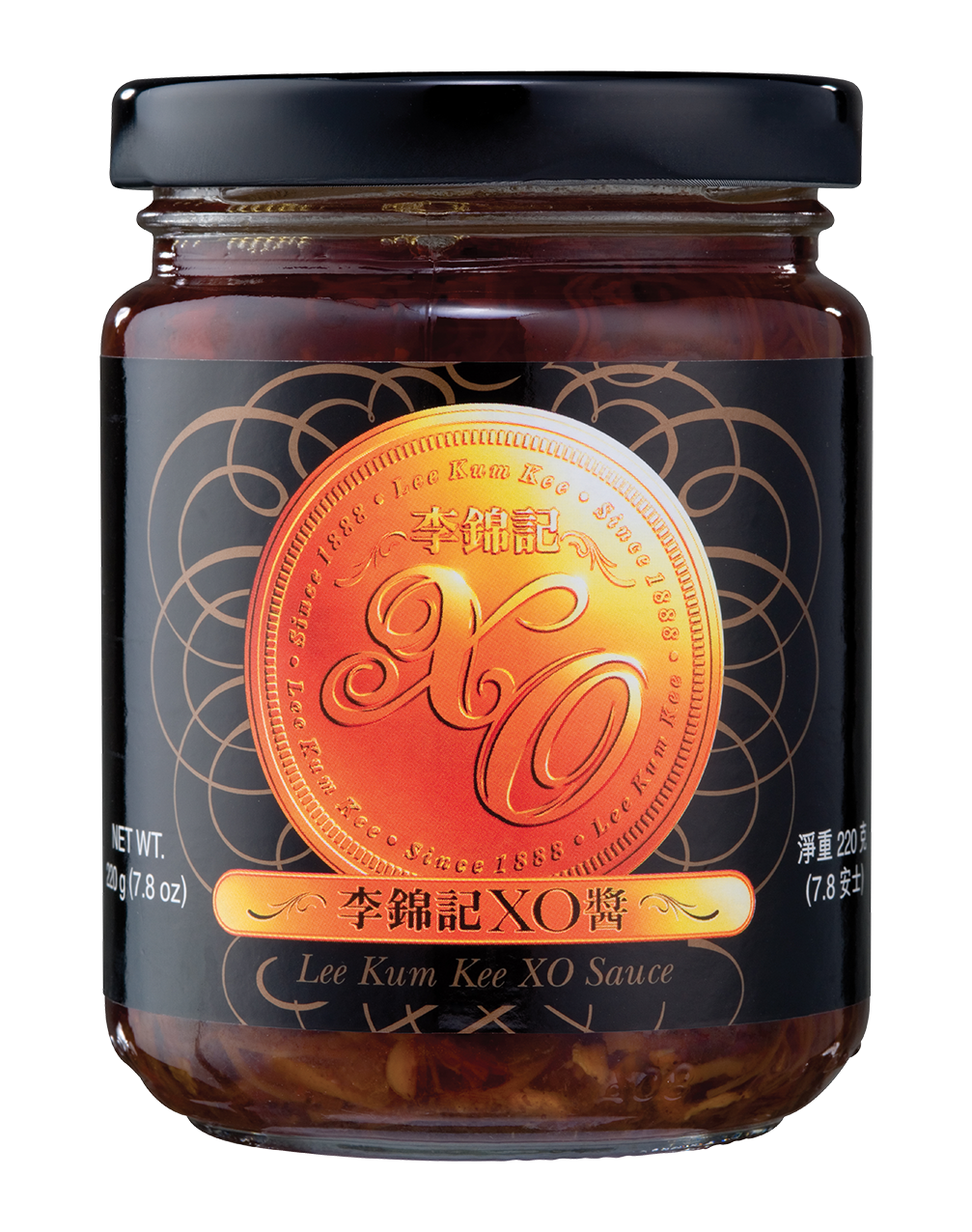 Glass Jar of Spicy Orange Pepper Sauce with Dark Label PNG Product Image