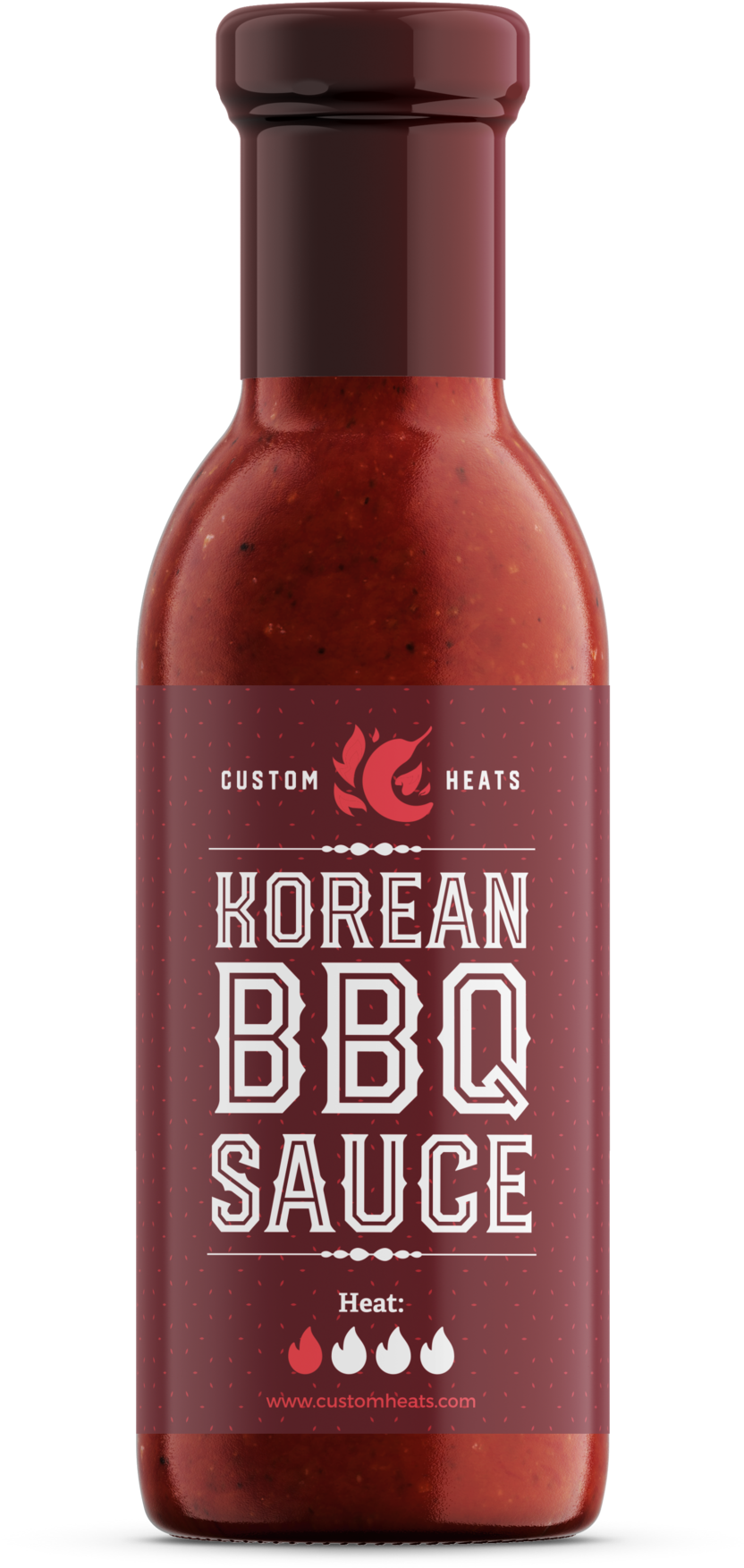 Korean Barbecue Sauce Glass Bottle with Dark Red Label PNG Image