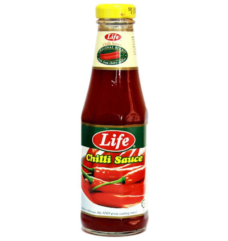 Life Brand Hot Chili Sauce Bottle with Red Label PNG Product Image