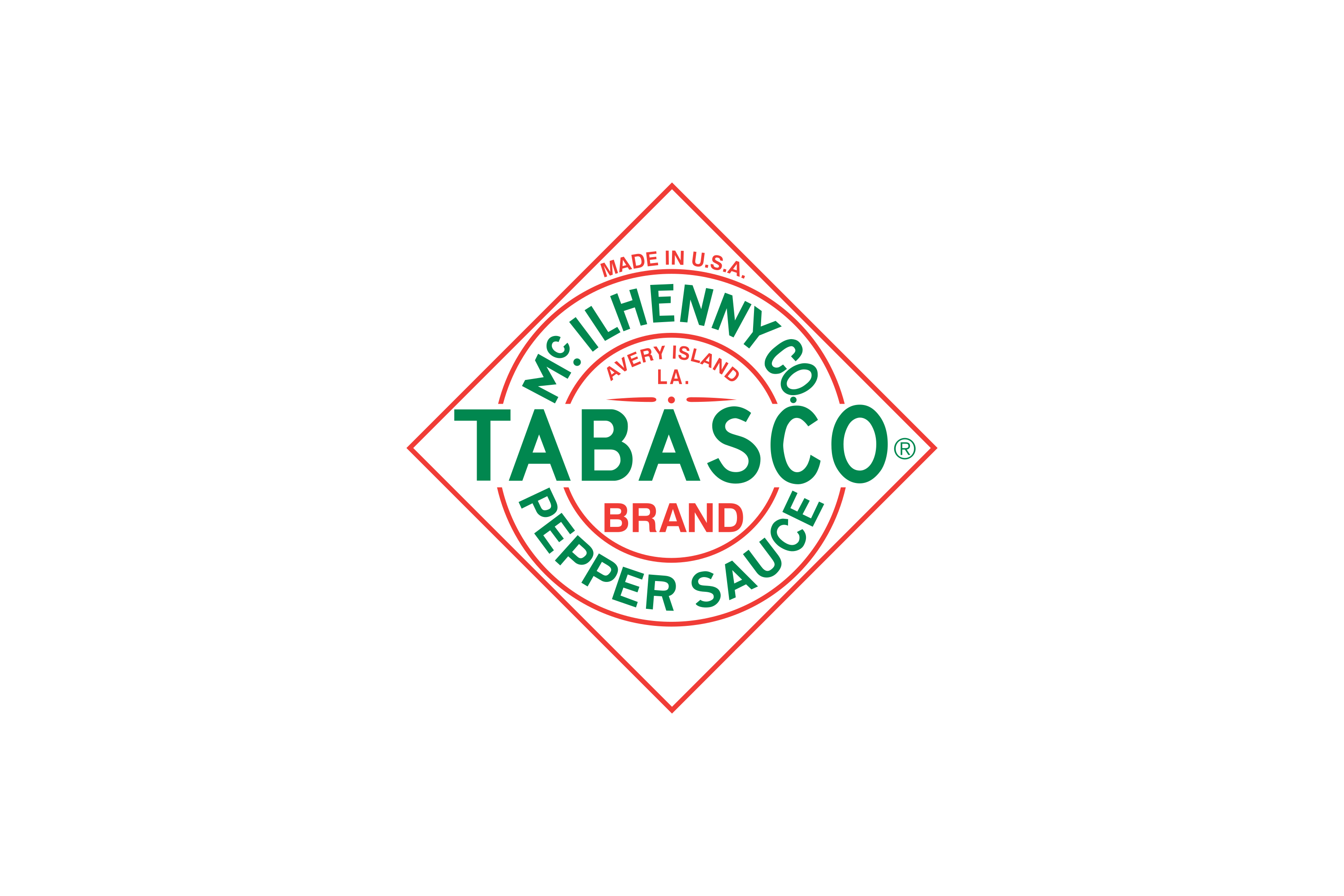 Tabasco Hot Sauce Diamond Logo with Green and Red Lettering PNG