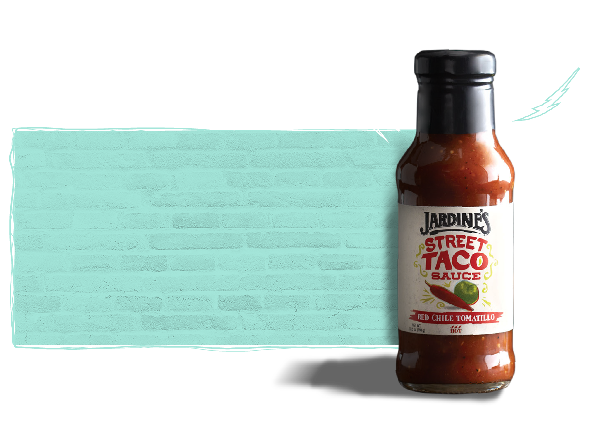 Taco Sauce Glass Bottle with Soft Mint Background PNG Product Image