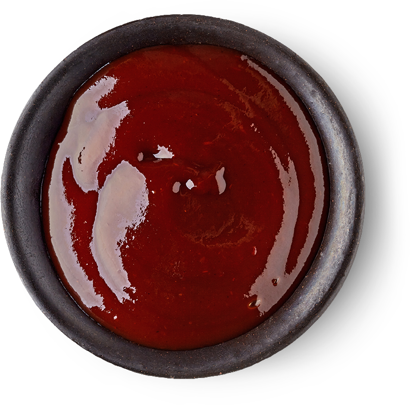 Thick Tomato Ketchup in Black Bowl Top View PNG Food Image