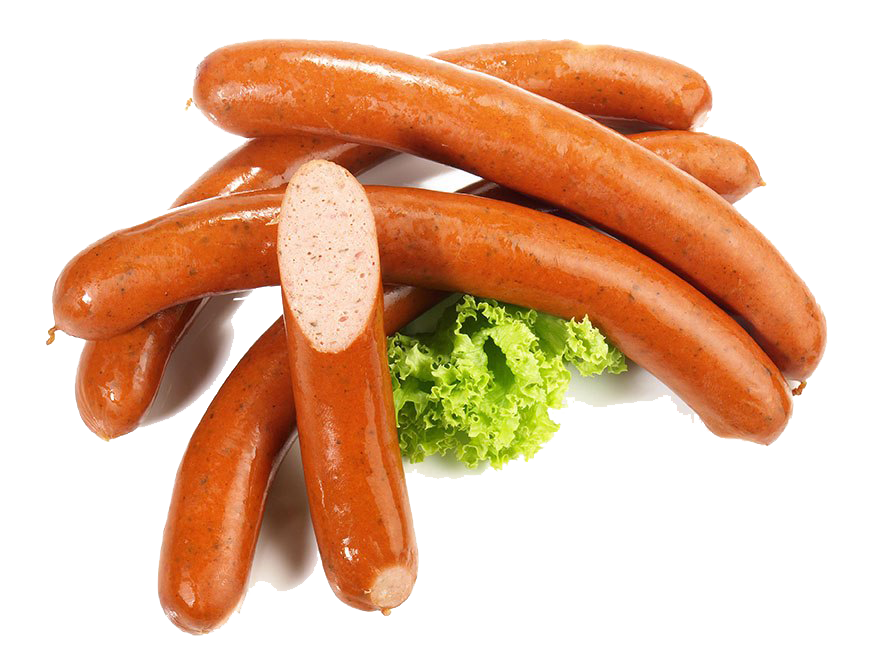 Assorted Cooked Meat Sausages with Fresh Parsley Garnish PNG Image