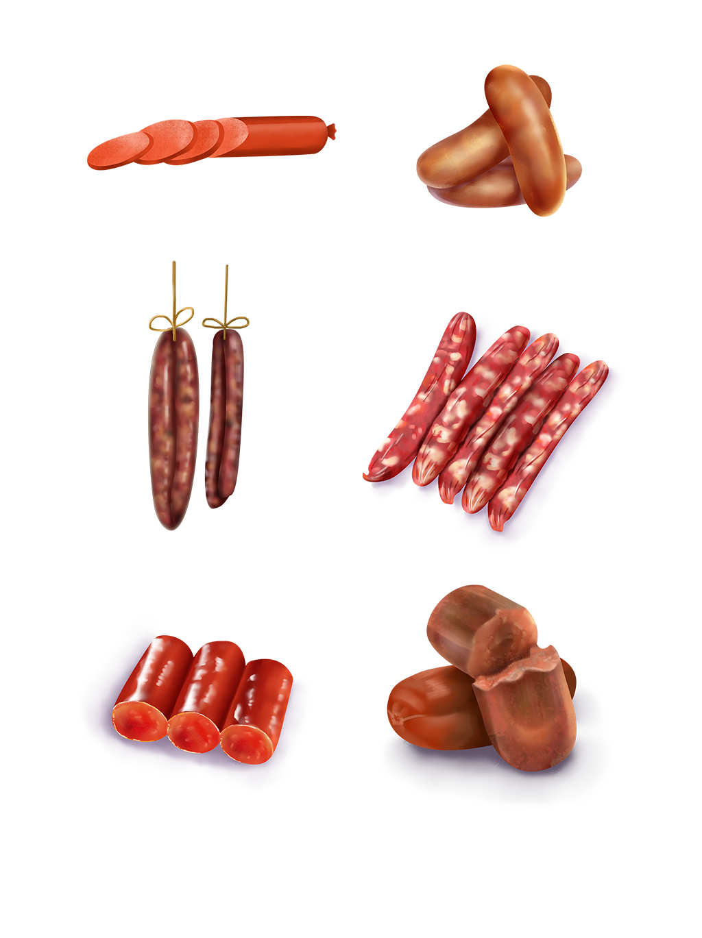 Assorted Fresh Meat Cuts and Sausage Links Collection PNG Image