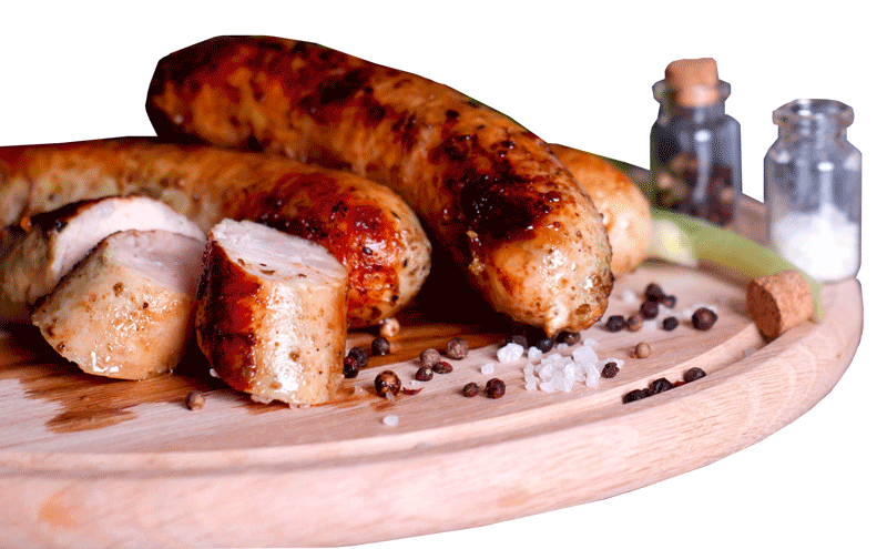 Assorted Roasted Meat and Sausages on Platter with Seasonings PNG Image