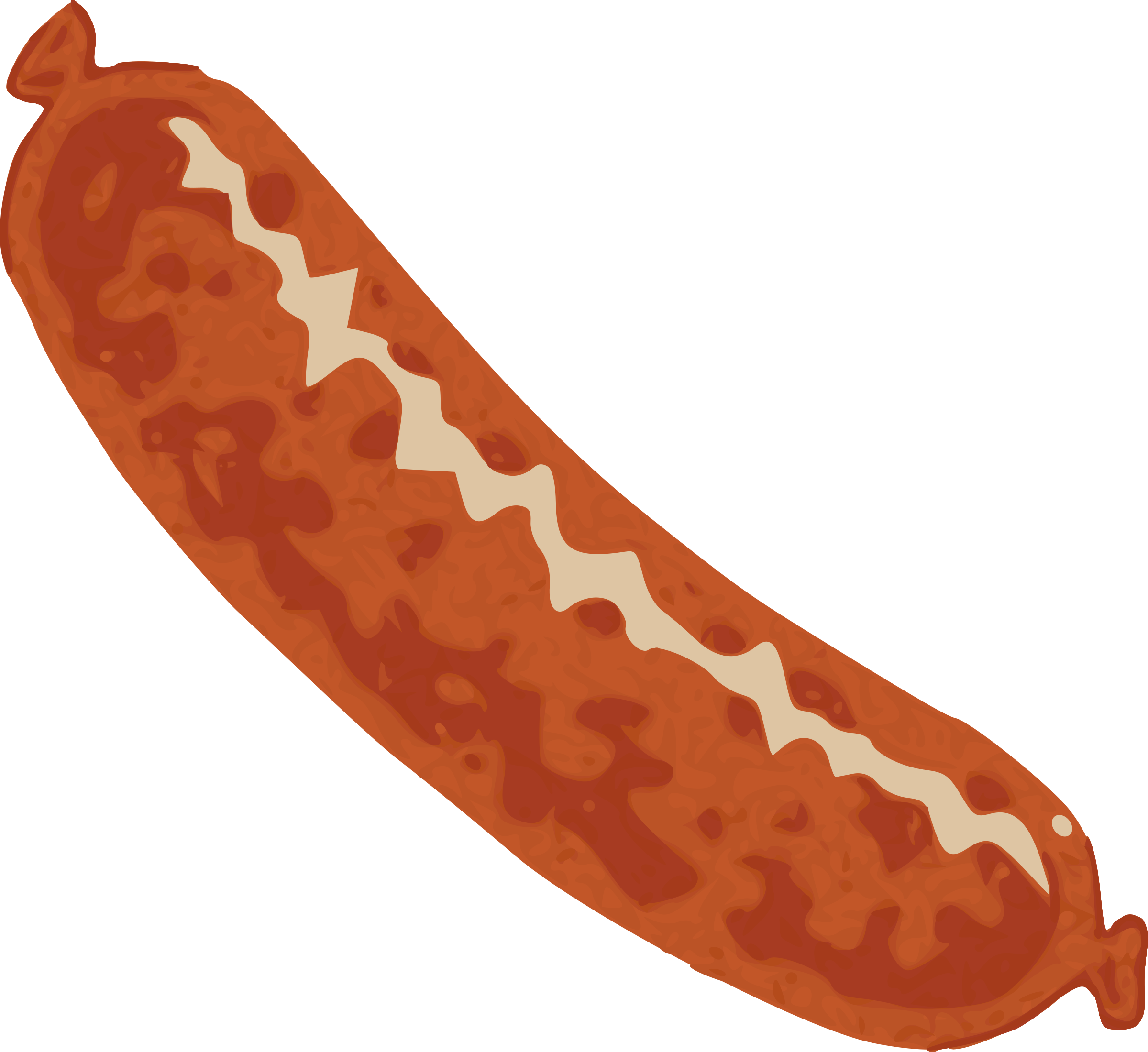 Brown Smoked Sausage Link Cartoon with Patterned Casing PNG Graphic