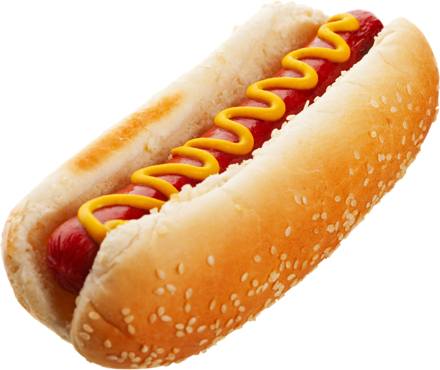 Classic Hot Dog with Meat Sausage and Yellow Mustard PNG Image