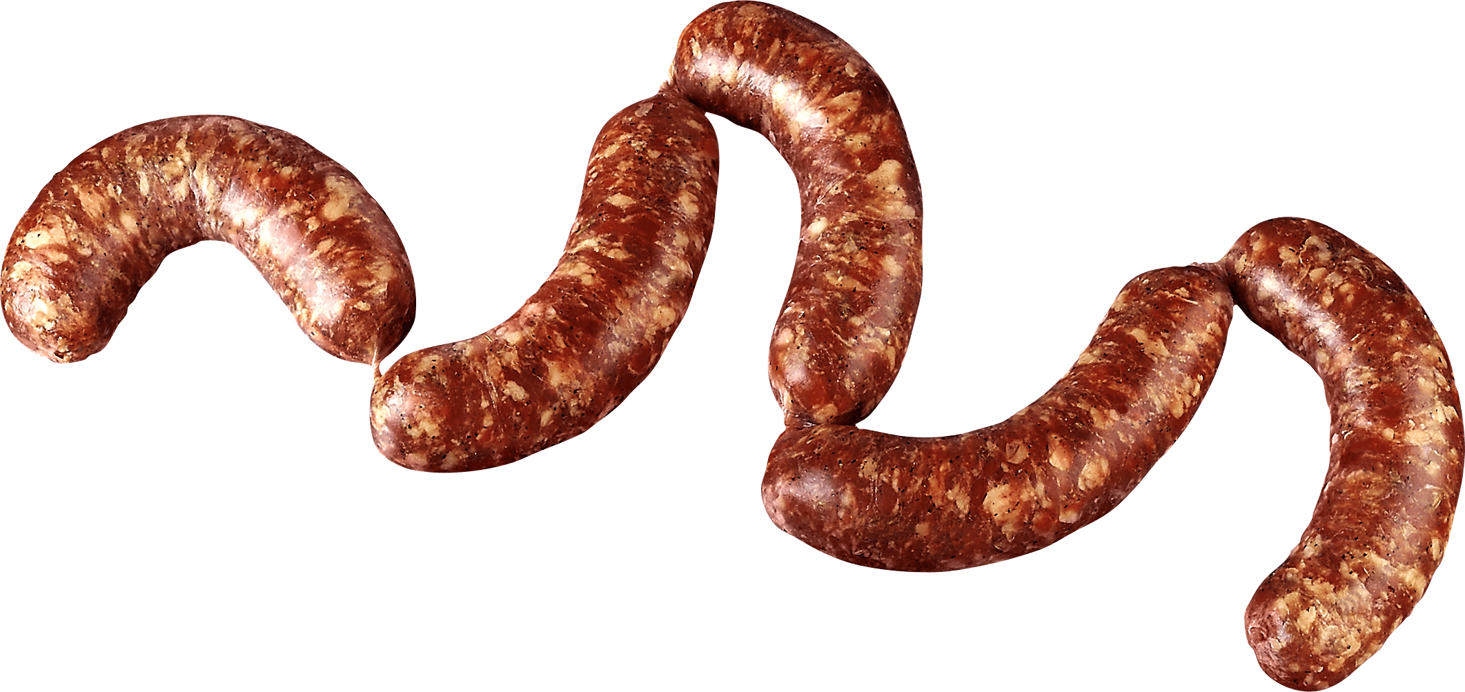 Curved Grilled Meat Sausage Links with Browned Surface PNG Image