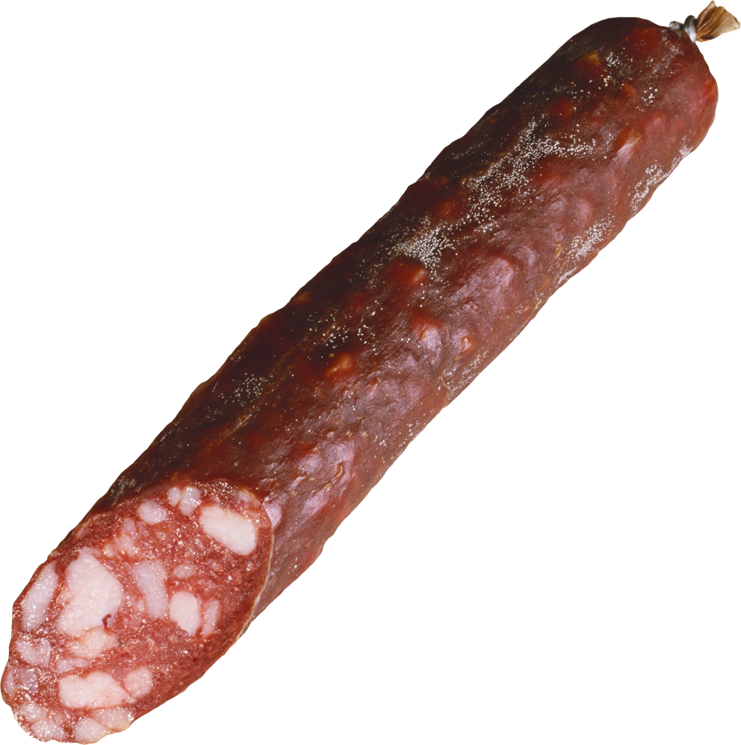 Dark Dry Cured Meat Sausage Stick Isolated on White PNG Image