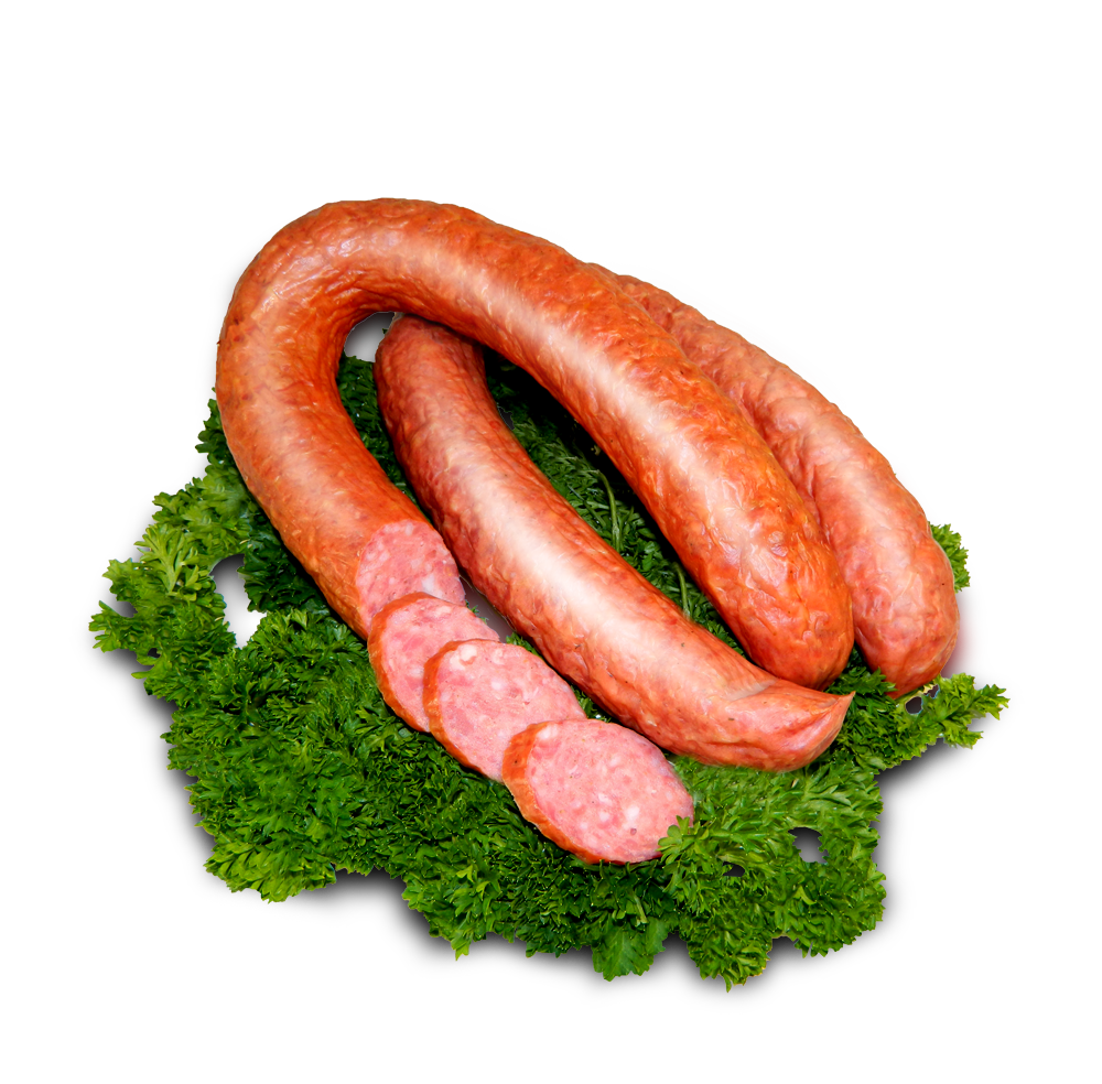 Fresh Sausage Links Arranged with Green Lettuce PNG Food Image
