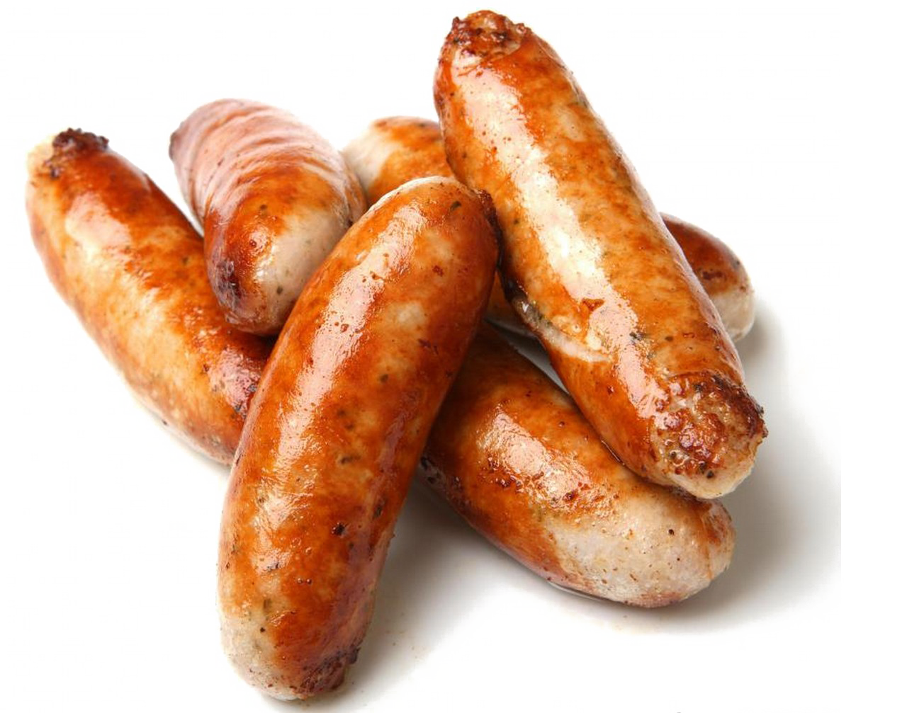 Golden Grilled Meat Sausages Served on White Plate PNG Food Image