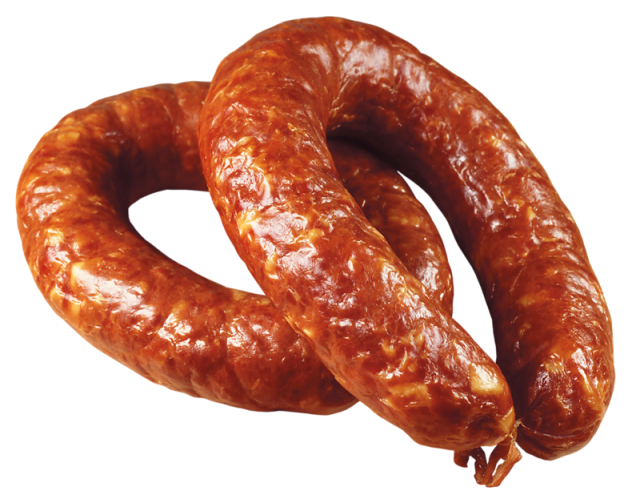 Looped Smoked Meat Sausage with Deep Brown Casing PNG Butcher Image