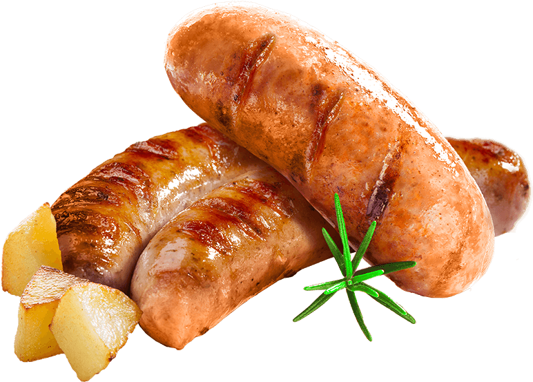 Roasted Meat Sausages with Potatoes and Fresh Rosemary PNG Image