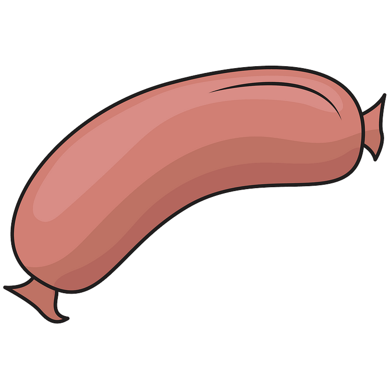 Simple Pink Cartoon Meat Sausage Link with Tied Ends PNG Illustration