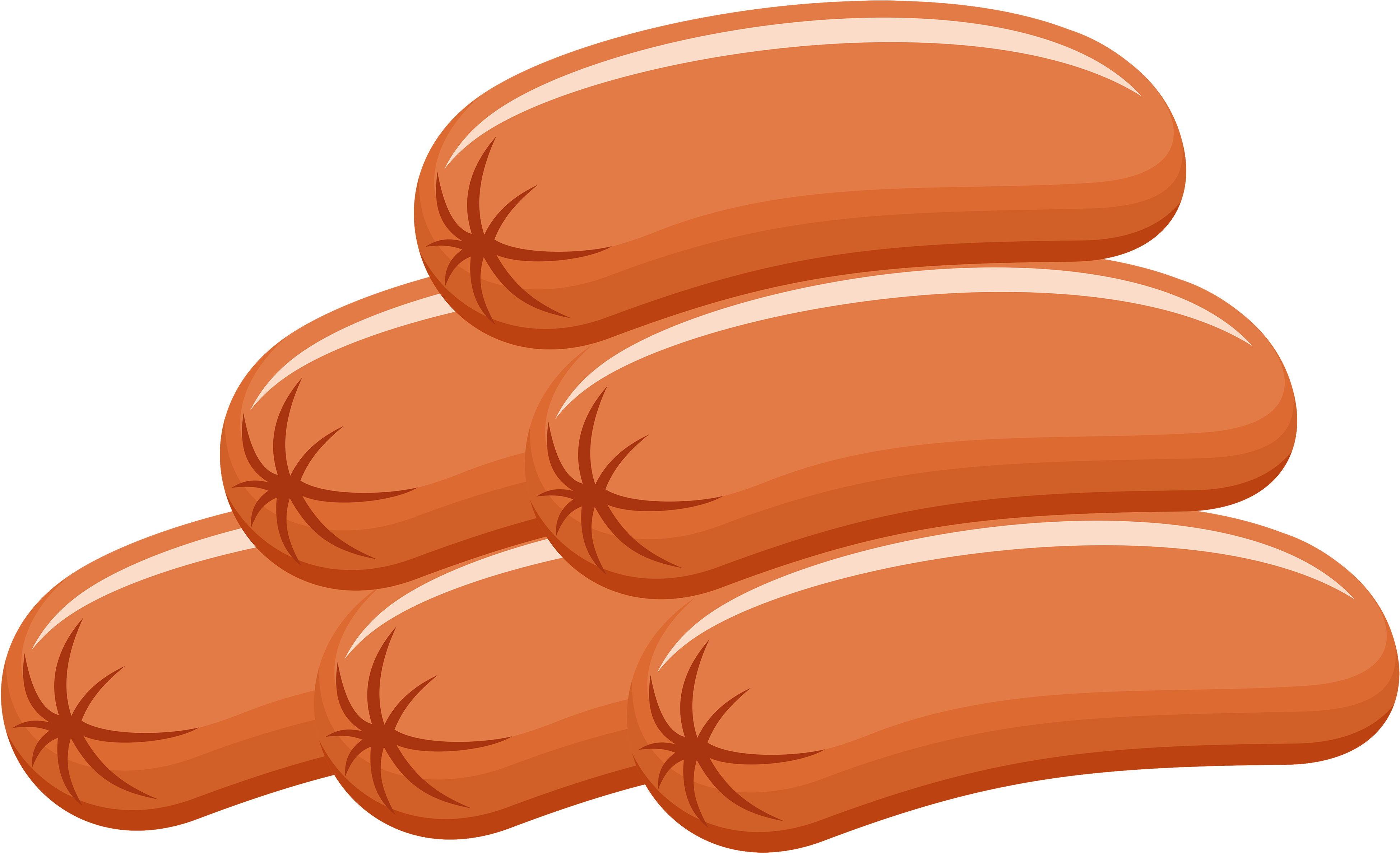 Stack of Orange Cartoon Sausage Links Flat Food Illustration PNG