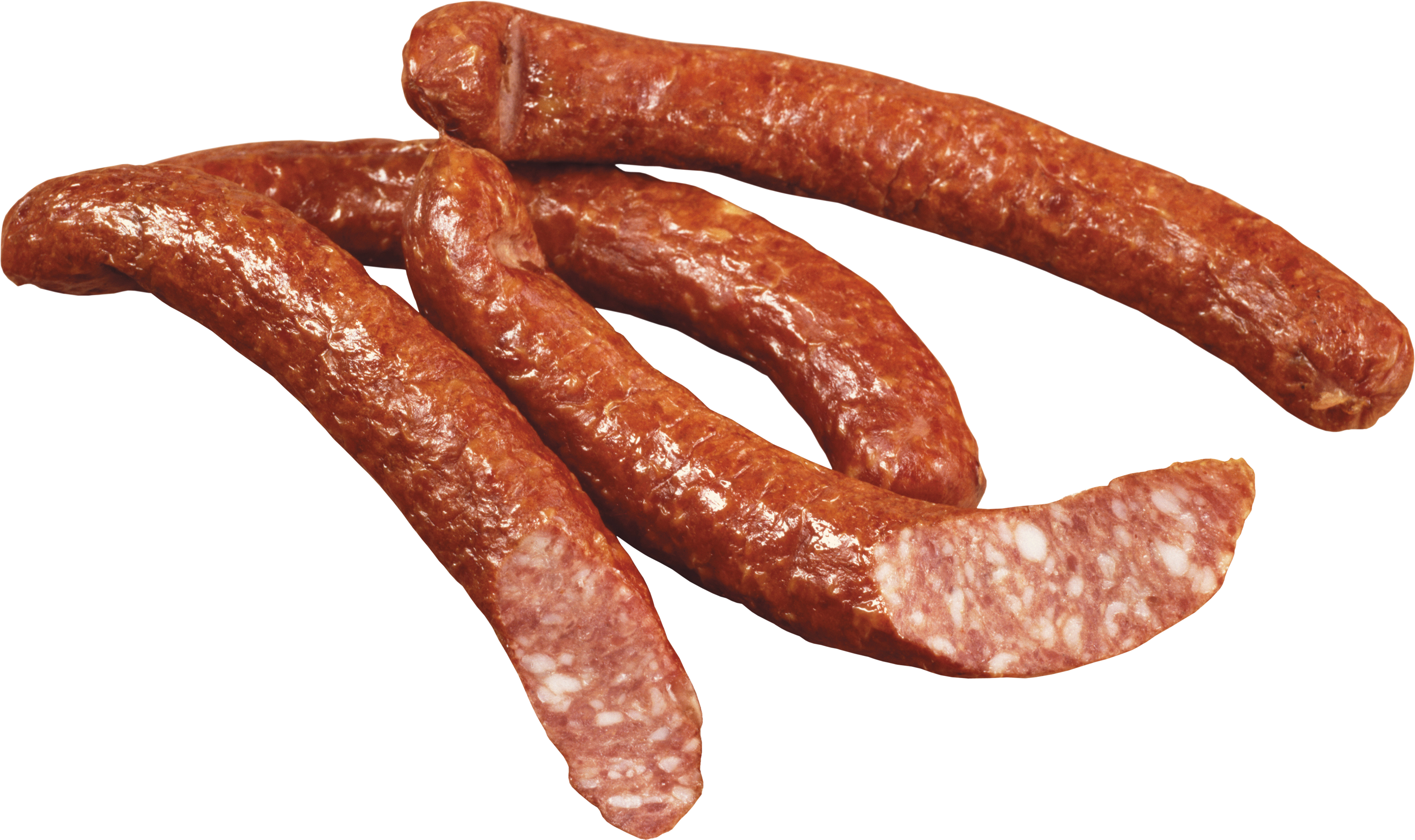 Three Rustic Grilled Meat Sausage Links Isolated PNG Image