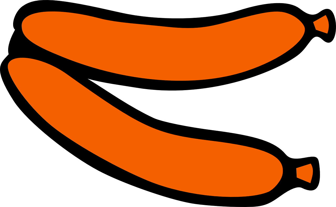 Two Bright Orange Cartoon Sausage Links with Black Outline PNG Graphic