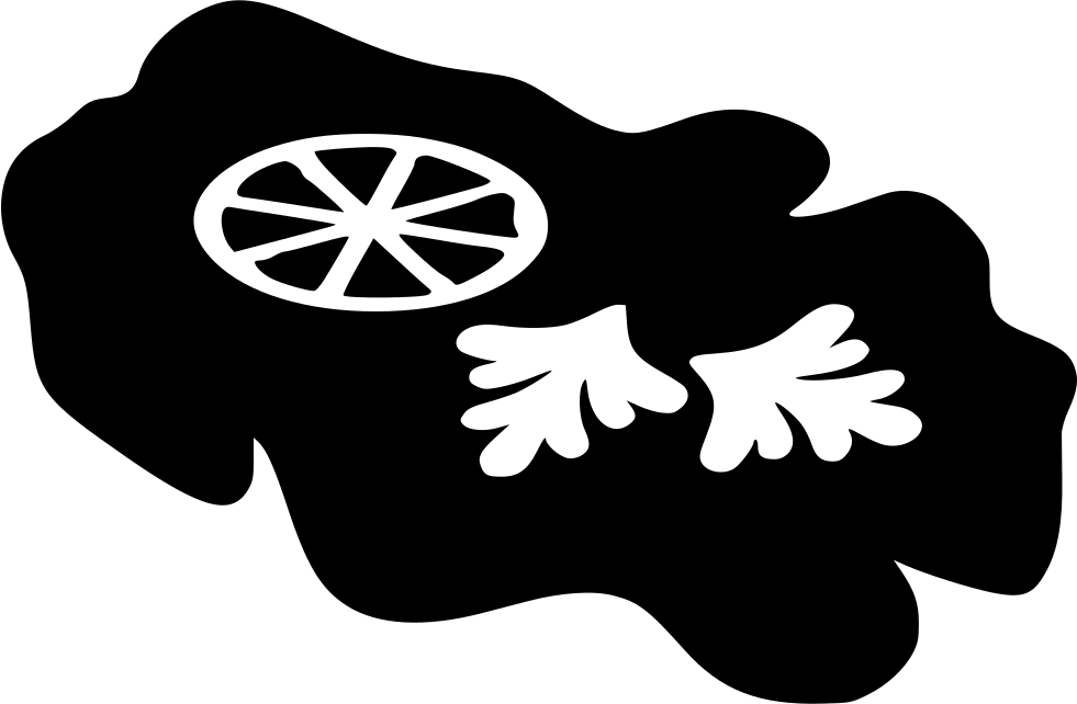 Black Silhouette of Breaded Schnitzel with Lemon and Herb PNG Icon