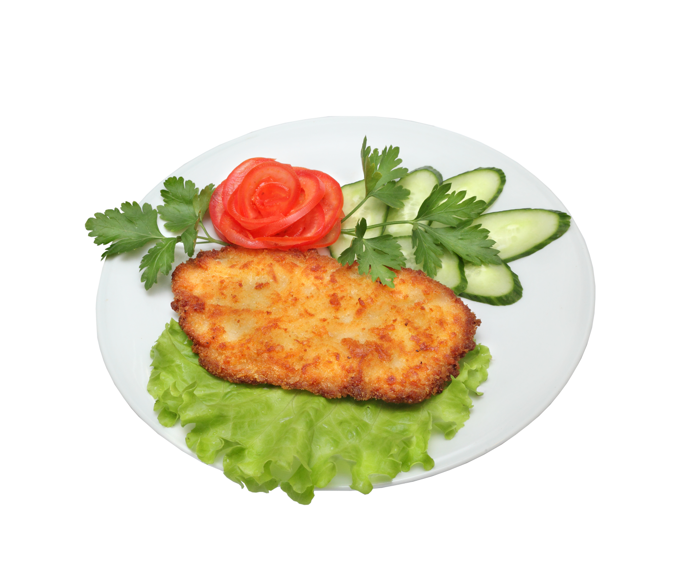 Fresh Salad Plate with Breaded Chicken Schnitzel and Tomato PNG Image